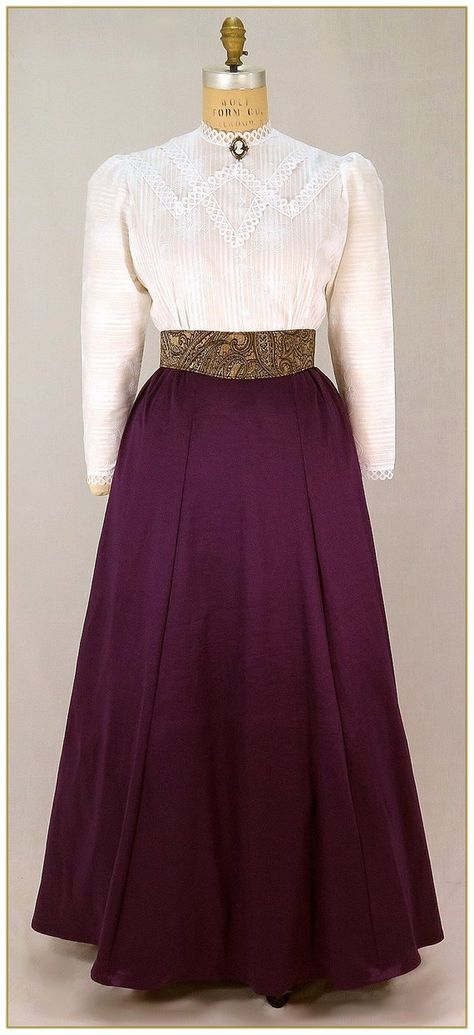 Edwardian Ladies Clothing – 1900, 1910s, Titanic Era image 0 image 1 Victorian Violet Taffeta Skirt $65.00 AT vintagedancer.com Edwardian Skirt, Edwardian Costumes, 1900 Fashion, Inspired Clothes, 1910s Fashion, Taffeta Skirt, 20th Century Fashion, Edwardian Dress, Edwardian Style