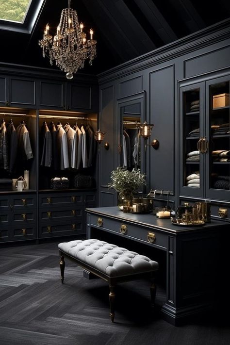 @ambrosejga on Tumblr Moody Spaces, Royal Bedroom Design, Luxury Closets, Dark Rooms, Black Closet, Dream Closet Design, Walk In Closet Design, Luxury Closets Design, Closet Decor