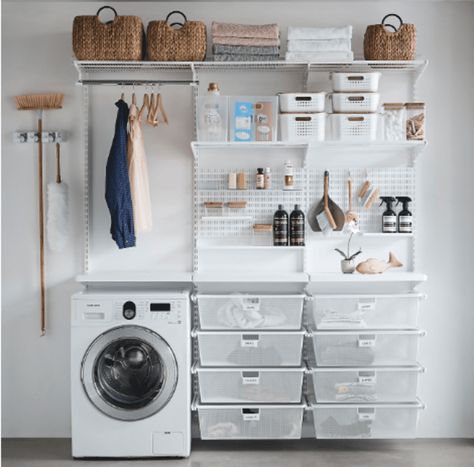 Build Laundry Room, Laundry Room Shelving Ideas, Room Shelving Ideas, Laundry Room Shelving, Ikea Laundry, Declutter Bedroom, Tiny Laundry Rooms, Small Laundry Room Organization, Laundry Room Shelves