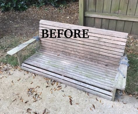 I hope to be doing a lot of "back porch sitting" this summer. Mainly because I just finished installing our porch swing. We’ve never had a porch swing before and boy and I’m excited to finally call one my own! As I was scratching my head trying to decide how to safely install this heavy piece of furniture, I thought it would be a good idea to share what I did. Here we go with how to hang a porch swing along with my porch swing makeover.It all started when we were gifted a swing from my… Old Park Bench, Painting Metal Outdoor Furniture, Resin Outdoor Furniture, Resin Wicker Furniture, Painted Outdoor Furniture, Metal Outdoor Chairs, Painted Benches, Wooden Outdoor Furniture, Porch Bench