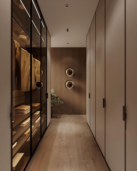 A very minimalistic dressing room - a comfortable space that holds everything you need. Thanks to the simplicity of its design, the room… | Instagram Walk In Wardrobe Minimalist, Modern House Design Interior Bedrooms, Wardrobe Room Design, Minimalist Wardrobe Design, Modern Walk In Closet, Small Master Closet, Closet Interior, Glass Closet, Minimalist Closet