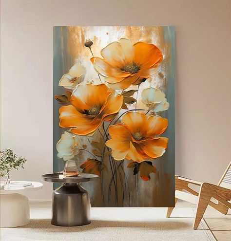 Flower Painting For Wall, Orange Pictures, Entryway Wall Art, Poppy Flower Painting, Poppies Painting, Flowers Oil Painting, Abstract Wall Painting, Abstract Painting Techniques, Vintage Flowers Wallpaper