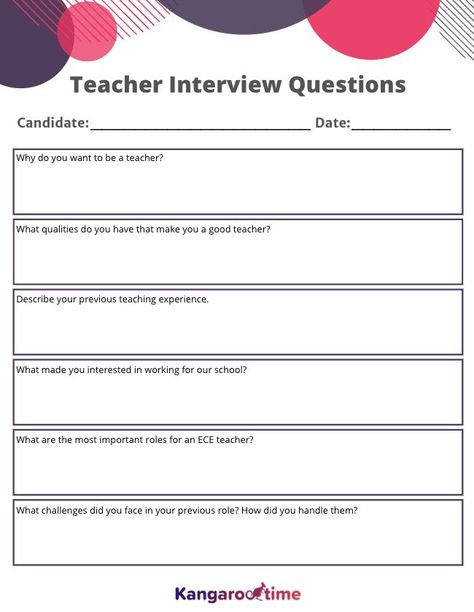 Are you hiring teachers at your preschool? Make sure you have a strong hiring process using these 22 interview questions. Download the free template from Kangarootime to track questions and answers. Teacher Job Interview, Teacher Interview Questions And Answers, Childcare Facility, Childcare Director, Teacher Interview Questions, Teacher Interview, Preschool Director, Pre Primary School, Teacher Interviews