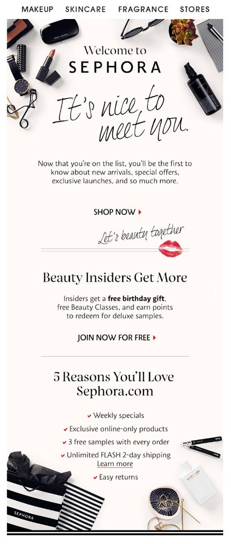 Sephora Welcome Email Welcome Email Design Templates, Welcome Series Email Design, Email Blast Template, Welcome Email Series, Welcome Newsletter Design, Welcome Email Examples, Welcome Series Email, Email Campaign Ideas, Edm Inspiration