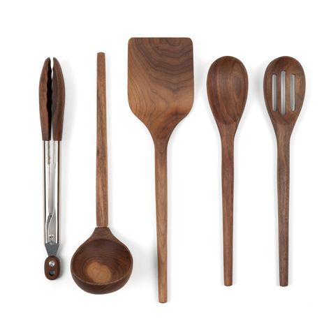 PRICES MAY VARY. Natural and Safe Walnut Wood Utensils: The walnut kitchen utensils that we offer are made from natural wood. They are free from harmful chemicals and toxins, are safe to use with non-stick cookware, and won't scratch the surface. They are also non-reactive to food and beverages, so they are a healthy choice for cooking and serving. Cooking utensils are lightweight and easy to handle. 5-piece Set for All Cooking Needs: The set of walnut utensils includes a turner, tongs, a slotte Kitchen Amazon Finds, Spatula Sets, Wood Kitchen Accessories, Walnut Wood Kitchen, Wooden Kitchen Set, Wooden Kitchen Accessories, Wood Kitchen Utensils, Kitchen Spoons, Mcgee And Co