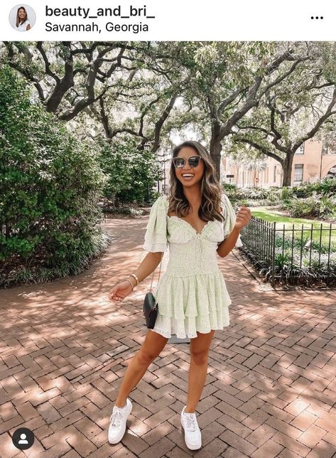 green dress, mini dress, sage green. sabo skirt, australian boutique, summer dress, summer ootd, summer outfit, travel outfit, street wear, what I wore, explore, nike air force 1s, louis vuitton, jimmy choo sunglasses, tan, fashion inspo, style inspiration, what I wore, what I packed, how to style Savannah Ga Instagram Pictures, Outfit Ideas For Savannah Georgia, Outfits Savannah Ga, What To Wear In Savannah Ga, Savannah Summer Outfits, Bachelorette Guest Outfit Ideas, Savannah Georgia Outfit Ideas Summer, Outfits For Savannah Georgia Spring, Savannah Ga Outfits Summer