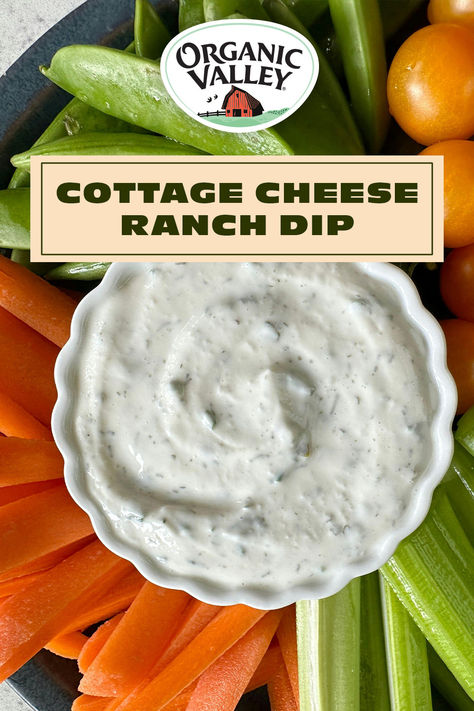 This Cottage Cheese Ranch Dip is the perfect backyard cookout snack, offering a nutritious and delicious choice that the everyone can enjoy! Plus, you get an extra boost of protein. Head to organicvalley.coop to get the full recipe. #organicvalley #cookoutsidedishes #diprecipes #snack #snackideas #cottagecheeserecipes #ranchdip #homemaderanchdip #cottagecheese Protein Ranch Dip, Cottage Cheese Ranch Dip, Hawaiian Dip, Cheese Ranch Dip, Cottage Cheese Ranch, Cottage Cheese Dinner, Cottage Cheese Dip, Homemade Ranch Dip, Cottage Cheese Dips