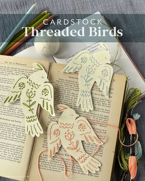 Lia Griffith | Embroidered Cardstock Paper Birds Paper Embroidery Tutorial, Embroidered Paper, Embroidery Cards, Embroidery Template, Embroidered Bird, Paper Birds, Dmc Embroidery Floss, Paper Embroidery, Hand Embroidery Design