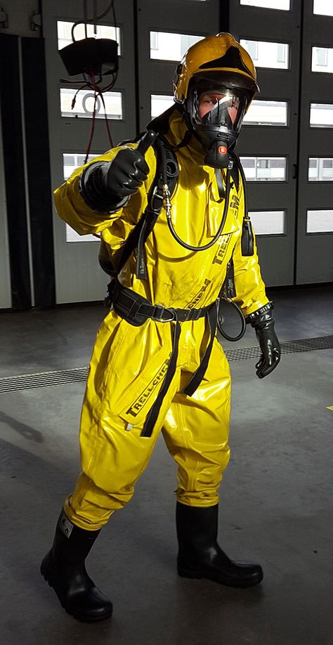 Fireman Outfit, Hazmat Suits, Hazmat Suit, Diving Gear, Tactical Clothing, Armors, Gas Mask, Wet Weather, Pose Reference