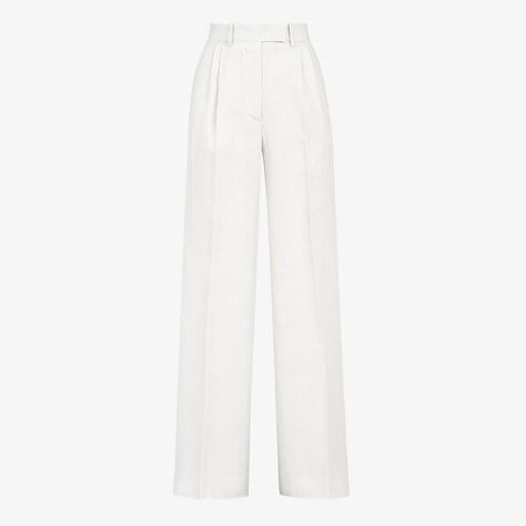 Designer Skirts & Trousers for Women | Fendi Nihachu Cosplay, White Tailored Pants, Bottom Outfits, Pink Denim Skirt, Black Cotton Skirt, Uni Style, Office Fits, White Linen Trousers, White Linen Pants