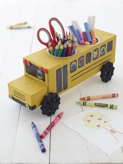 DIY School Bus Craft for a Kid's Desk Bus Crafts For Toddlers, School Bus Craft, Bus Craft, School Bus Crafts, Bus Crafts, Diy School, Apartment Plants, Crafts For Toddlers, Stick Crafts