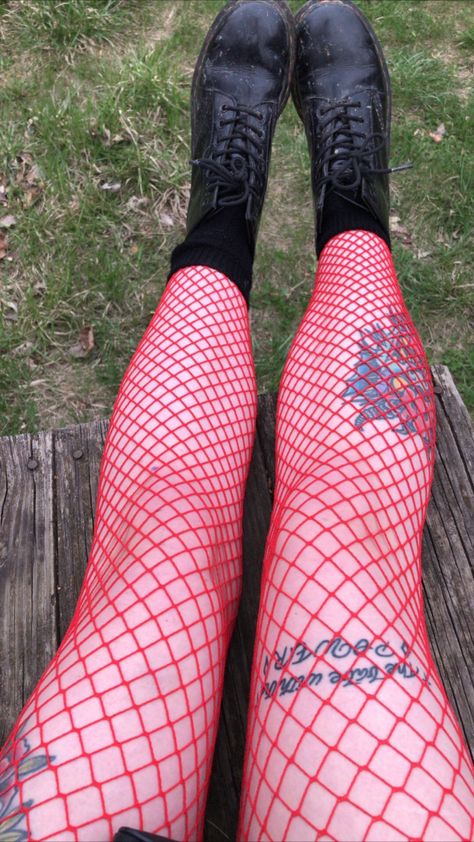 Red Fishnets, Quarter Life Crisis, Alt Fashion, Girl Fits, Love Gif, Sock Shoes, Pants, Red, Color