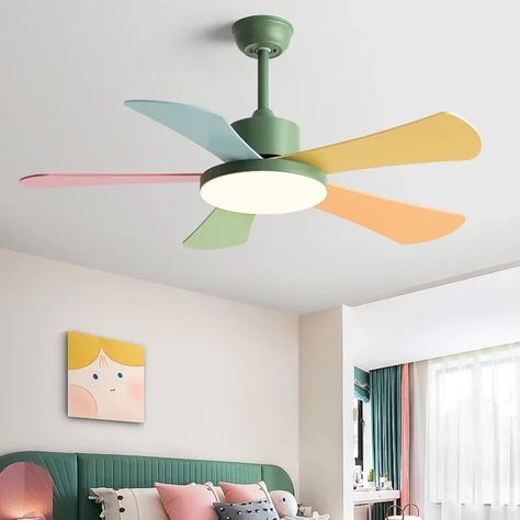 Introducing our Afralia™ 48" Bedroom Restaurant Ceiling Fan with 5 Wood Blades, DC Motor, LED Light, and Remote Control. This elegant and modern ceiling fan is designed to bring both style and functionality to any space. Crafted with a durable iron finish, this ceiling fan features a fantasy colorful design that will add a touch of charm to your room. The 5 wood blades are not only visually appealing but also ensure optimal air circulation. The LED light source provides bright illumination, whil Fan Bedroom Ceiling, Girly Ceiling Fan, Fun Ceiling Fan, Whimsical Ceiling Fan, Colorful Ceiling Fan, Bright Colorful Bedroom Ideas, Colorful Vintage Home, Cute Ceiling Fan, Colorful Ceiling