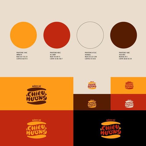 Our newest brand identity for Banh mi Chieu Huong is out! 🤩
Let's take a look at the color palette we used for them!

👉 Save for inspiration if you want to use the color pallet! Swipe to see the color codes! 
----
Photos: Banh mi Chieu Huong - Brand Identity - Designed by Brobrand Creative Agency

🙌🏻 DM or Contact us if you need a logo or a branding
💻 brobrand.vn
📞 +84 902 237 235 (Whatsapp) Fast Food Color Palette, Bread Color Palette, Burger Logo Ideas, Bread Logo Design Ideas, Food Colors Palette, Logo Dessert, Art Bread, Burger Branding, Food Brand Logos