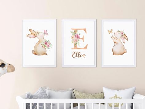 Baby Girl Bunny Nursery, Bunny Themed Nursery, Bunny Nursery Theme, Personalized Nursery Wall Decor, Bunny Nursery Art, Bunny Nursery Decor, Baby Nursery Wall Decor, Bunny Wall Art, Pink Bedroom For Girls