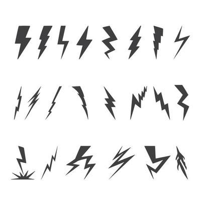 Lightning, electrostatic discharge during thunder bolt, different black line. Collection of natural phenomena of lightning or thunder. Vector illustration 3735193 Vector Art at Vecteezy Thunder Graphic Design, Thunder Drawing, Vector Lightning, Illustrator Shapes, Minimalist Lighting Design, Lightning Pattern, Thunder Bolt, Lightning Cars, Lightning Logo