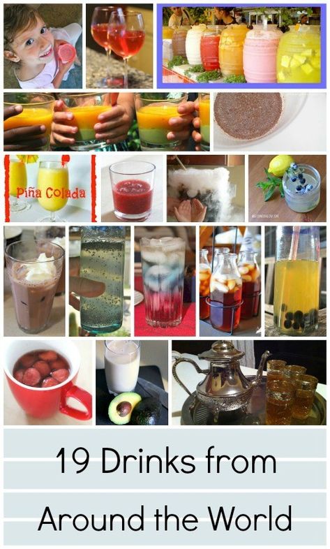 Travel the globe from your kitchen! Try these 19 easy drinks from around the world and explore new tastes and textures while you quench your thirst. Drinks From Around The World, Homemade Rootbeer, Around The World Food, Drinking Around The World, Kid Drinks, World Party, Easy Drinks, Global Recipes, Cooking With Kids