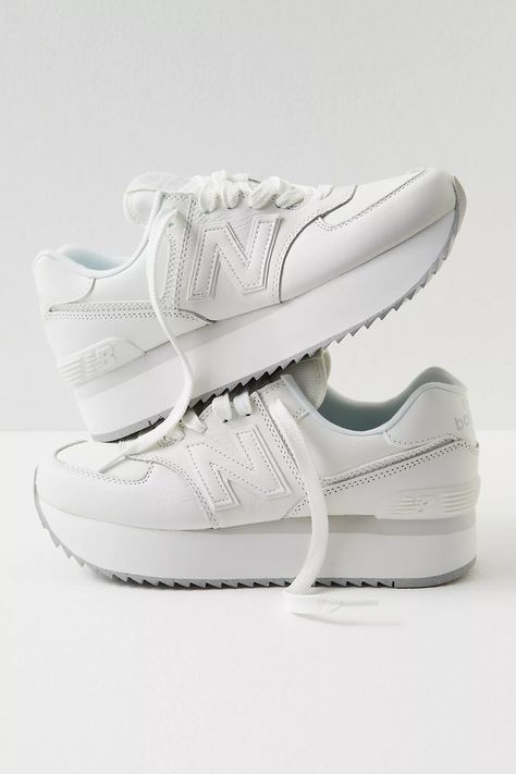 New Balance 574+ Sneakers | Free People Platform New Balance, New Balance 574 Sneakers, Platform Tennis Shoes, New Balance Outfit, New Balance White, N Logo, Fab Shoes, Balance Sneakers, New Balance 574