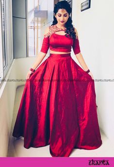 Trendy Way To Wear , Amazing Red Color lehenga Red Color Lehenga, Mom And Daughter Dresses, Office Wear Kurtis, Block Print Dresses, Ikkat Dresses, Gown Party Wear, Long Gown Design, Lehnga Dress, Dresses Silk