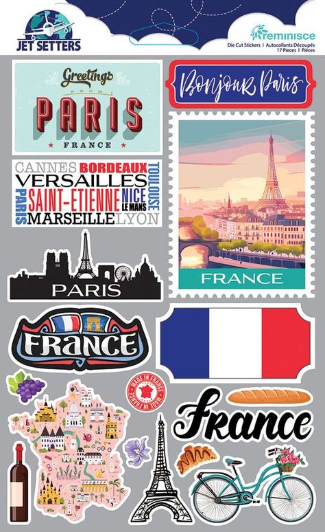 Reminisce - Jetsetters Collection - 3 Dimensional Die Cut Stickers - France Sticker #sticker Stickers #stickers freesticker #freesticker freestickers #freestickers free download sticker #freedownloadsticker 14.89 Paris Stickers Printable, Countries Stickers, France Journal, France Stickers, French Stickers, Romantic Stickers, France Scrapbook, Paris Stickers, Paris Scrapbook