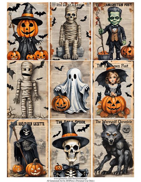 Vintage Halloween Cards Free Printables, Vintage Halloween Ephemera, Vintage Halloween Scrapbook Paper, Halloween Paper Dolls Printable Free, Atc Cards Ideas Free Printable, Vintage Halloween Crafts Diy, Vintage Halloween Printables Free, Free Collage Printables, Collage Sheets Free Printables