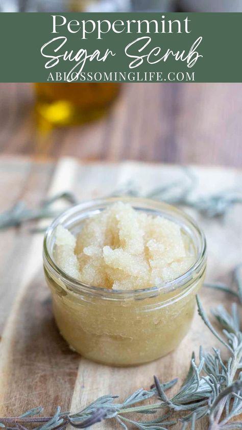 This homemade peppermint sugar scrub recipe is super easy to make and works so well on dry skin. Made with natural ingredients, this natural body scrub is great for a holiday gift or any time of year. Peppermint Sugar Scrub Diy, Diy Sugar Scrub Coconut Oil, Peppermint Body Scrub, Peppermint Sugar Scrub, Peppermint Scrub, Face Scrub Recipe, Mint Sugar Scrub, Peppermint Sugar Scrubs, Natural Sugar Scrubs