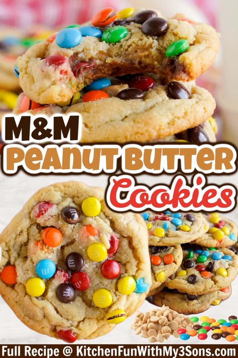 Pb Mm Cookies, Crumbl Cookie Copycat Peanut Butter M&m, Peanut Butter Cookies With Peanut Butter Chips, Perfect M&m Cookies, Peanut Butter Cookies M&m, Peanut Butter And M&m Cookies, Mini Mm Recipes, Snickers Peanut Butter Cookies, Peanut Butter M&ms Cookies