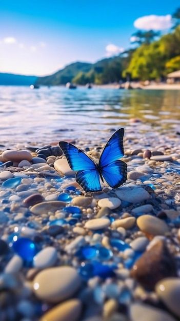 Mariposa azul en la playa | Premium Photo #Freepik #photo #mariposas-colores #mariposas #mariposa-azul Butterfly Images Photography, Photo Papillon, Image Bleu, Blue Butterfly Wallpaper, Beautiful Butterfly Pictures, Cute Summer Wallpapers, Cute Blue Wallpaper, Beautiful Butterflies Art, Butterfly Images