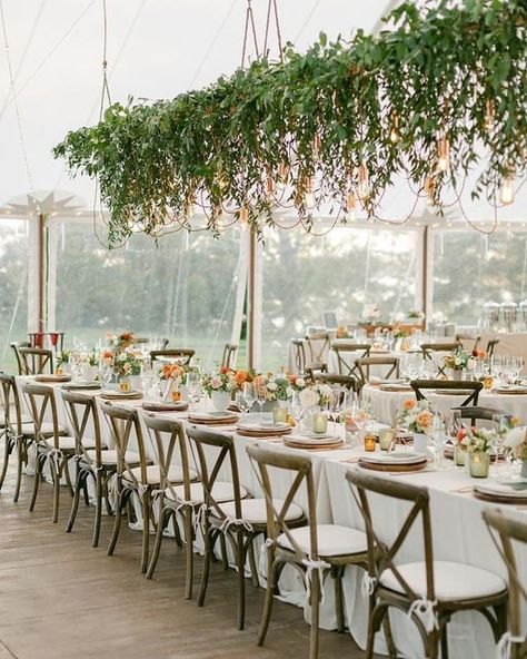 Rayce PR and Marketing on Instagram: "Hanging Edison bulbs hidden in the greenery makes this wedding reception a whimsical dream!✨✨ ​. ​. ​. ​Planner: @oliveandcoevents ​Venue: @fpmaine ​Floral: @watershedfloral ​Lighting: @griffingriffinlighting ​Photography: @rachelbuckleyweddings ​Rentals: @afamilyaffairmaine @peakeventservices @wallaceevents @latavolalinen @heartwoodessentials ​Stationery and Signage Design: @thechattypress ⠀ ​ #lightingdesign #weddingdecor #raycepr #rayceprclient #griffing Maine Wedding Venues, Safari Wedding, Coastal Maine, Wedding Reception Locations, Maine Wedding, England Wedding, Coastal Wedding, Event Lighting, Wedding Inspiration Fall