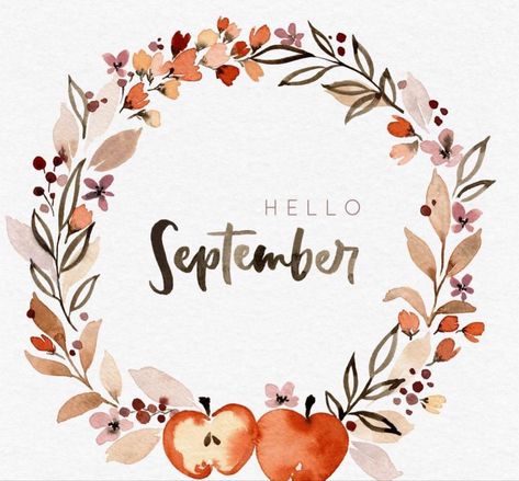 Bullet Journal September, Birthday Verses, Wreath Drawing, Hello September, September Birthday, Fall Watercolor, Wreath Watercolor, Fall Prints, Paint Print