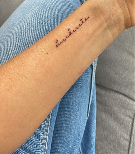 Aesthetic Tattoos For Couple, Wrist Handwriting Tattoo, Fine Line Wrist Tattoo Words, Desiderata Tattoo Ideas, Handwriting Tattoo Placement Ideas, Wrist Tattoos For Women Writing, Wrist Tattoo Script, Script Tattoo On Wrist, Side Of Hand Tattoos For Women Word