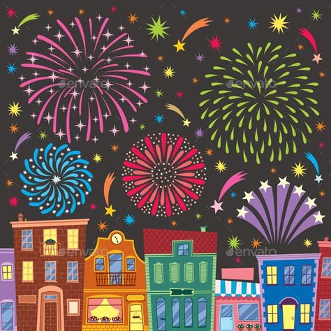 Fireworks by Malchev | GraphicRiver Watercolor Fireworks, Fireworks Craft For Kids, How To Draw Fireworks, Firework Painting, Fireworks Craft, Cartoon City, Fireworks Art, Happy New Year Fireworks, Fireworks Pictures