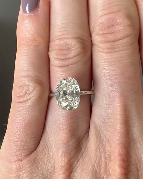 Diamond Engagement Ring, Eternity Band, Custom on Instagram: "🦄 alert! $18,500 for this 2.7 carat GIA certified elongated antique cushion cut that spreads like a 4 carat😱😱😱! 10.5mm long, 1.33 length to width ratio, 100% eye clean…she won’t last long! Message to purchase!" 2 Carat Cushion Cut Engagement Ring, Antique Cushion Cut Engagement Ring, Antique Cushion Engagement Rings, Antique Cushion Cut Diamond, Long Message, Antique Cushion Cut, Cushion Cut Diamond Ring, Antique Cushion, Cushion Engagement Ring