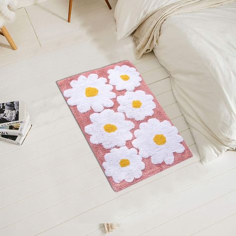 100% cotton bathmat with floral design, vibrant color with soft plush Rugs Cute, Aqua Bathroom, Rug Tufted, Bathtub Mats, Floor Carpet, Flower Decor, Yellow Flower, Bath Rugs, Bathroom Rugs