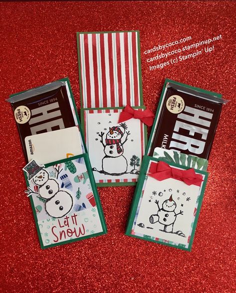 Throwback Thursday—-Candy Bar and Gift Card Holder/ Snowman Season - cardsbycoco Stampin Up Chocolate Holder, Candy Bar Holders Diy, Stampin Up Candy Bar Holder, Candy Bar Treat Holders, Candy Gift Card Holder, Xmas Gift Card Holders, Diy Candy Holders Craft Ideas, Stampin Up Hershey Bar Holder, Stampin Up Candy Holders