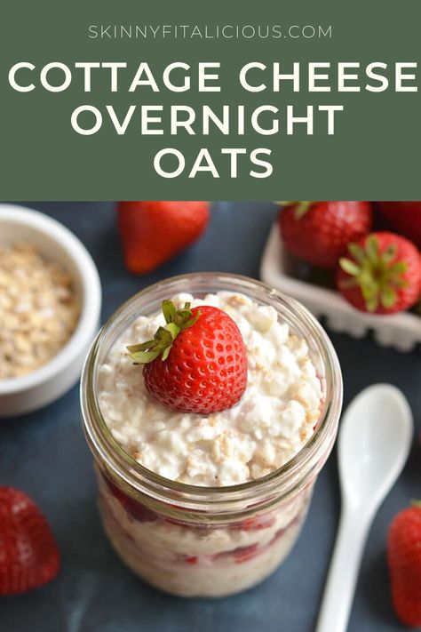 Protein Overnight Oats Cottage Cheese, Cottage Cheese Oatmeal Recipes, Cottage Cheese Overnight Oatmeal, Overnight Cottage Cheese Oats, Blended Cottage Cheese Overnight Oats, Oatmeal With Cottage Cheese, Breakfast Ideas Cottage Cheese, High Protein Breakfast Cottage Cheese, Breakfast Cottage Cheese Bowl