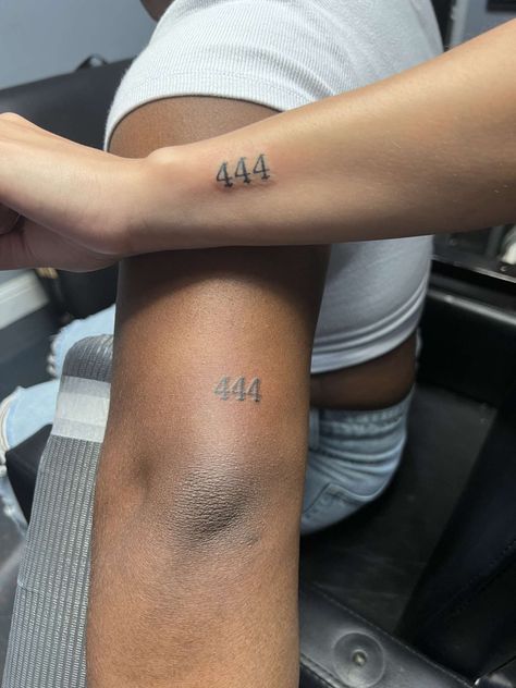 444 Tattoo Meaning, Unique Couple Tattoos, Couple Tattoos Ideas, Numbers Tattoo, 444 Tattoo, 42 Tattoo, Side Wrist Tattoos, Wife Tattoo, Tato Dengan Makna