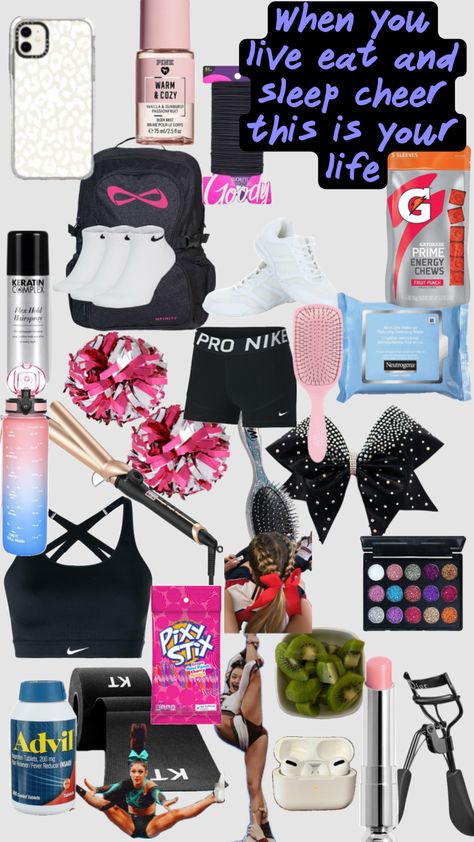 What To Get A Cheerleader For Christmas, Cheer Outfits For Practice Aesthetic, Cheer Comp Outfits, What To Put In My Cheer Bag, Cheer Comp Bag Essentials, Cheer Training Outfit, What To Pack For Cheer Competition, Cheer Stuff To Buy, Cheer Backpack Ideas