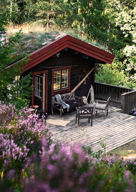 my scandinavian home: An Idyllic Swedish Hide-away On the Island of Dalarö Norwegian Cottage, Turf Roof, Norwegian House, Scandinavian Cottage, My Scandinavian Home, Swedish Cottage, Norwegian Style, Summer Cabin, Wooden Cabin