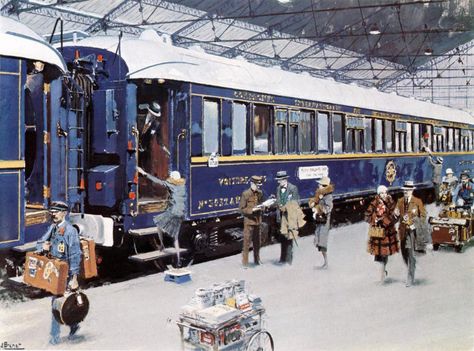 The Simplon Orient Express in France, photographed by Jack Birns | retours Albert Brenet, Le Train Bleu Paris, Orient Express Train, Simplon Orient Express, Kdf Wagen, Airstream Campers, Art Final, Old Train Station, Blue Train