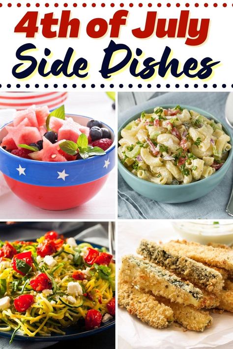 These 4th of July side dishes are so good you'll want to make them all summer long. From salads to veggies, this will be the best Independence Day yet. 4th Of July Food Veggies, Sides For 4th Of July Cookout, 4th Of July Dishes To Share, Side Dishes For The 4th Of July, 4th Of July Vegetables, Healthy 4th Of July Side Dishes, 4th Of July Veggies, Cookout Food Ideas Side Dishes, Side Dishes For Fourth Of July Cookout