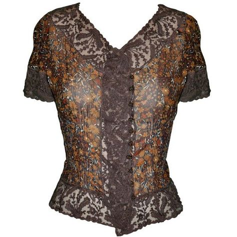 Preowned Valentino 'boutique' Floral Chiffon & Lace Top ($750) ❤ liked on Polyvore featuring tops, black, lace top, eyelet top, lace chiffon top, button top and brown lace top Chiffon Lace Blouse, Floral Chiffon Top, Floral Lace Top, Floral Chiffon Blouse, Flower Print Blouse, Floral Lace Blouse, Lace Sleeve Top, Fairy Clothes, Floral Lace Tops