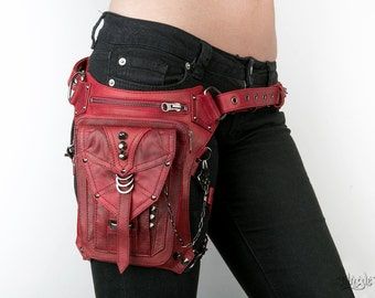 Mundo Hippie, Thigh Holster, Thigh Bag, Holster Bag, Red Leather Bag, Custom Strap, Leg Straps, Everyday Purse, Estilo Hippie