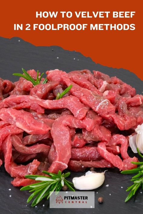 Learn how to achieve perfectly velvety beef every time with these two foolproof methods. Say goodbye to chewy, tough meat with these easy techniques that will elevate your stir-fries and Asian-inspired dishes. Perfect for adding a gourmet touch to your home cooking. Tenderize Meat With Baking Soda, How To Velvet Meat, Baking Soda Meat Tenderizer, Velveting Meat Chinese, Tiger Meat Recipe Beef, How To Velvet Beef For Stir Fry, Velveted Beef, Velvet Steak, How To Tenderize Beef