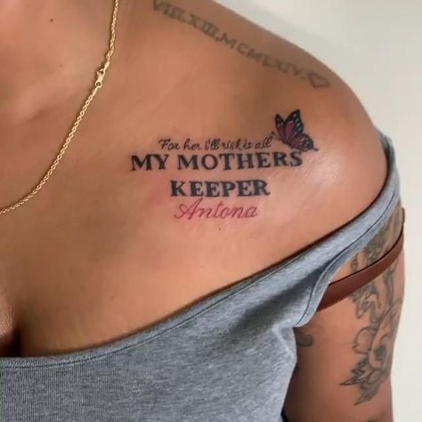 Tattoo Idea For Back Of Neck, My Mama Keeper Tattoo, Tattoos To Get Of Your Mom, Tattoo Ideas For Ur Mom, Tattoos Inspos With Meaning, My Mother’s Keeper Tattoo, Prayer Tattoos For Women, Artwork Tattoo Ideas, Tattoos To Get For Your Mom