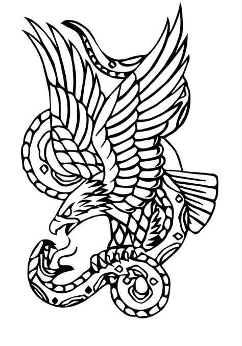 Traditional Scale Tattoo, Snake Eagle Tattoo, Snake And Eagle Tattoo, Eagle Snake Tattoo, Eagle And Snake Tattoo, Sleeves Tattoos, Eagle And Snake, Traditional Tattoo Outline, Traditional Eagle