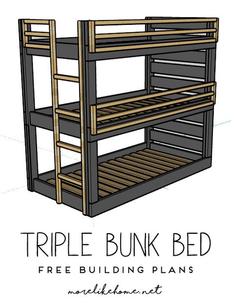 Beds Adults, Tripple Bunk Bed, Bunk House Plans, 3 Bed In One Room Ideas, Storage Bunk Beds, Homemade Bunk Beds, Triple Bunk Beds Plans, Bunk Beds Ideas, Bunk Bed Room Ideas