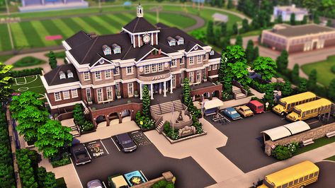 Highschool Layout Plan, Sims School Building, The Sims 4 High School Years, High School Floor Plans Layout Bloxburg, Sims 4 High School Building Layout, Private School Sims 4, Sims 4 School Build, Sims 4 School Building, Sims 4 Academia