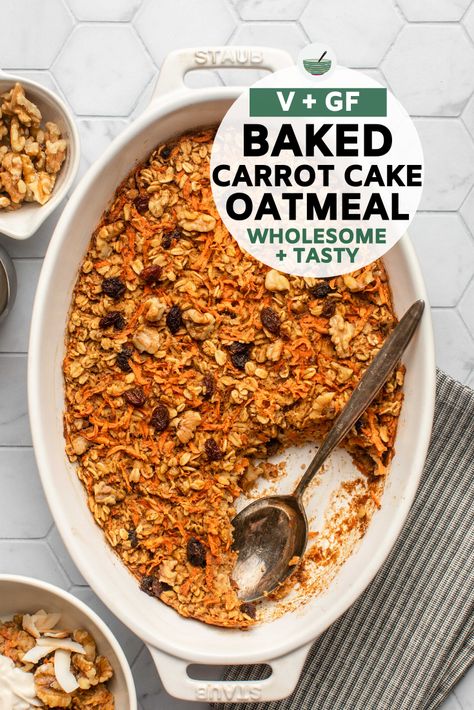 Strawberries And Cream Oatmeal, Carrot Cake Baked Oatmeal, Classic Carrot Cake, Spring Breakfast, Dessert For Breakfast, Carrot Cake Oatmeal, Baked Carrots, Vegan Baked, Breakfast Ingredients