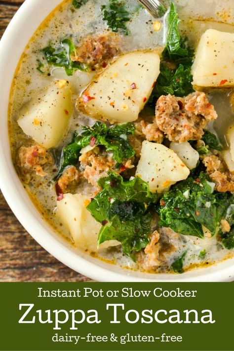 Olive Garden Zuppa, Gluten Free Instant Pot Recipes, Olive Garden Zuppa Toscana, Gluten Free Instant Pot, Dairy Free Recipes Dinner, Dairy Free Dinner, Zuppa Toscana, Gluten Free Dairy Free Recipes, Instant Pot Dinner Recipes